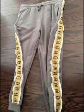 Men GucciPants Cotton Grey Reflective GG Sweat Pants XXL